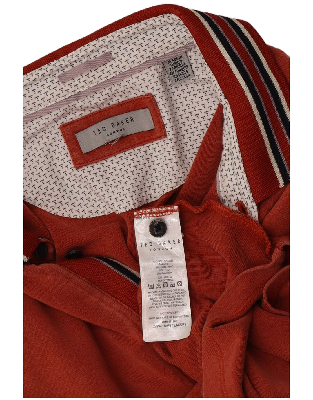 Ted Baker Ανδρικό πουκάμισο πόλο XL πορτοκαλί ριγέ Lyocell