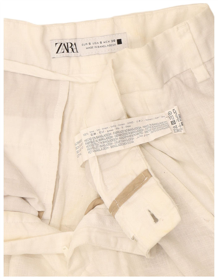 Zara Γυναικείο Σορτς Chino Small W30 Λευκό Λινό