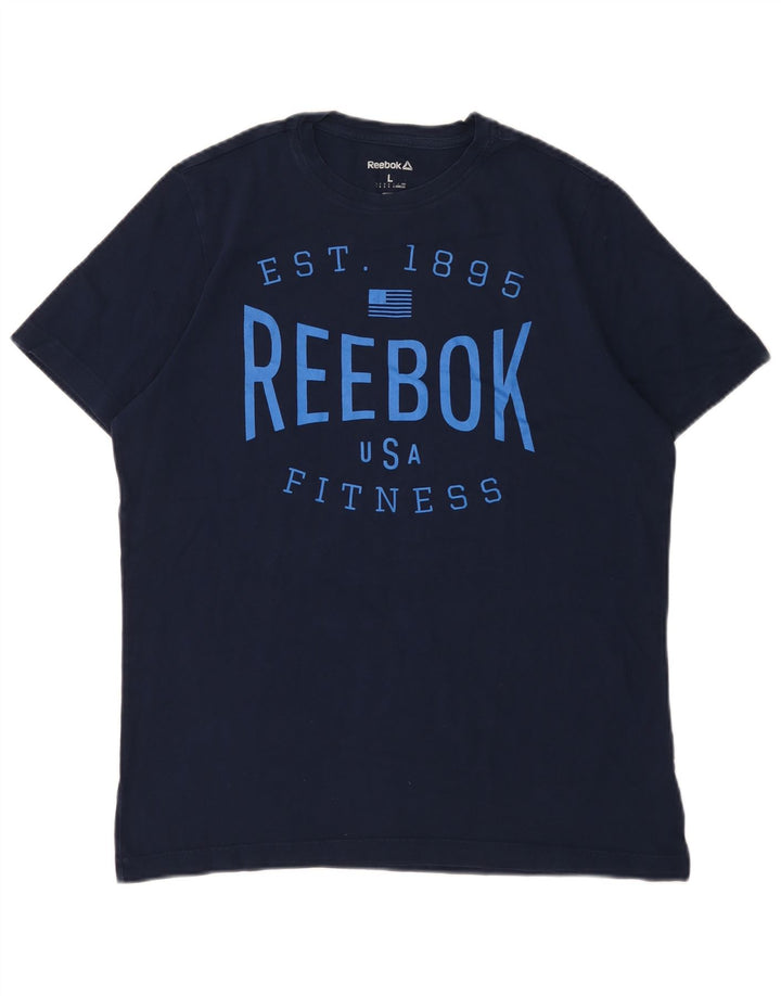 Ανδρικό γραφικό T-Shirt Reebok Top Large Navy Blue από βαμβάκι