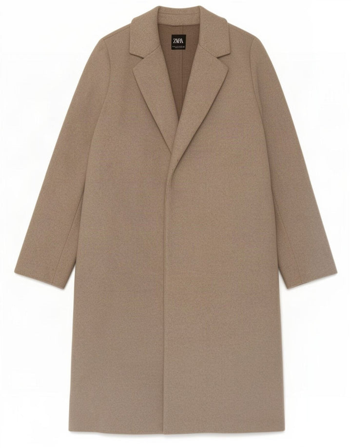 Zara Γυναικείο Ανοιχτό Παλτό UK 14 Medium Beige Polyester