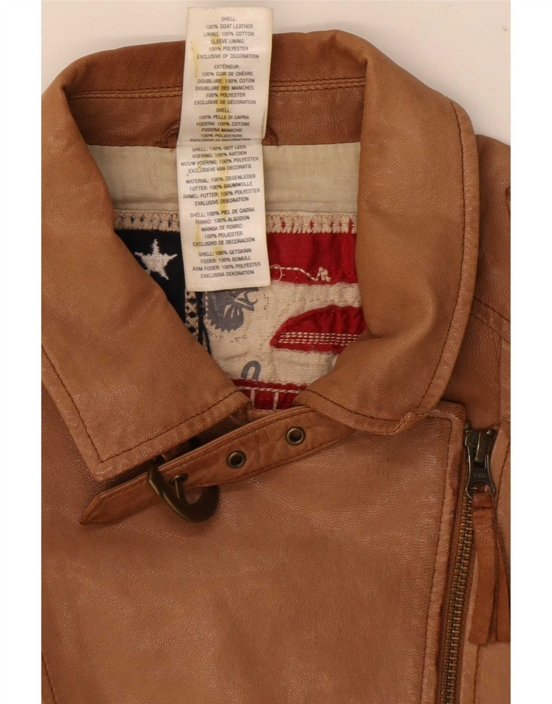 True Religion Γυναικείο δερμάτινο μπουφάν ποδηλάτου UK 10 Small Beige Colourblock