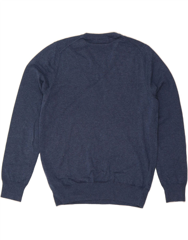 MARKS & SPENCER Mens V-Neck Jumper Sweater Medium Navy Blue Cotton Vintage Marks & Spencer and Second-Hand Marks & Spencer from Messina Hembry 
