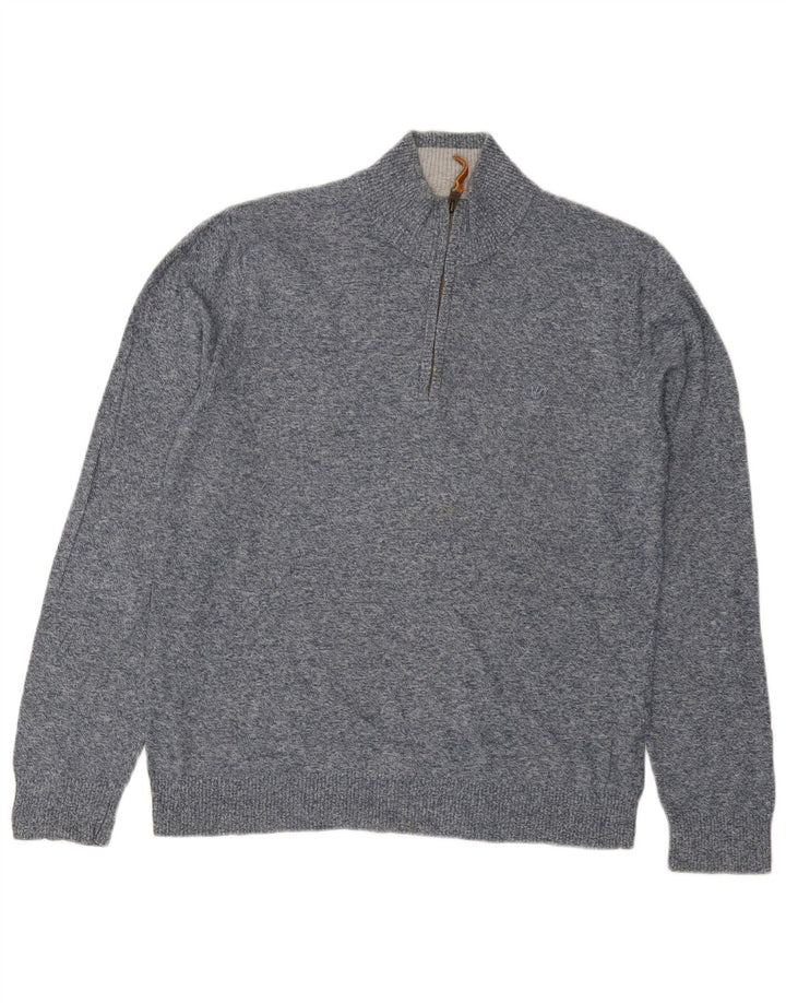 Ανδρικό πουλόβερ με λαιμόκοψη με φερμουάρ προσώπου με μεσαίο μπλε βαμβακερό κλασικό