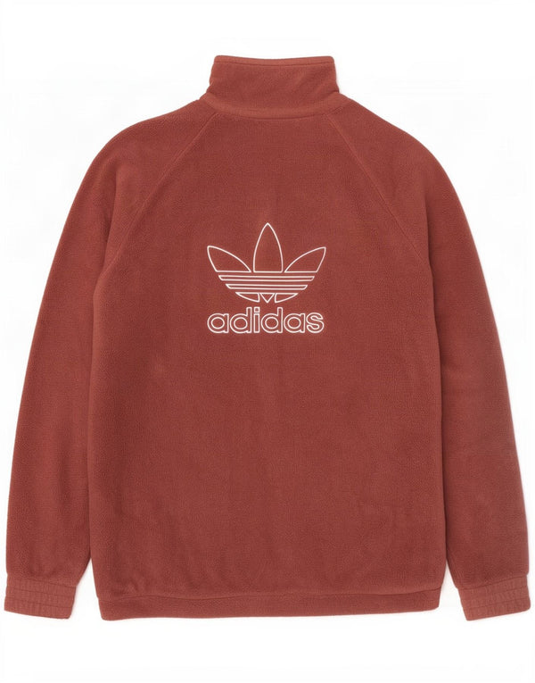 Adidas Mens Graphic Zip Neck Fleece Jumper Small Brown Polyester