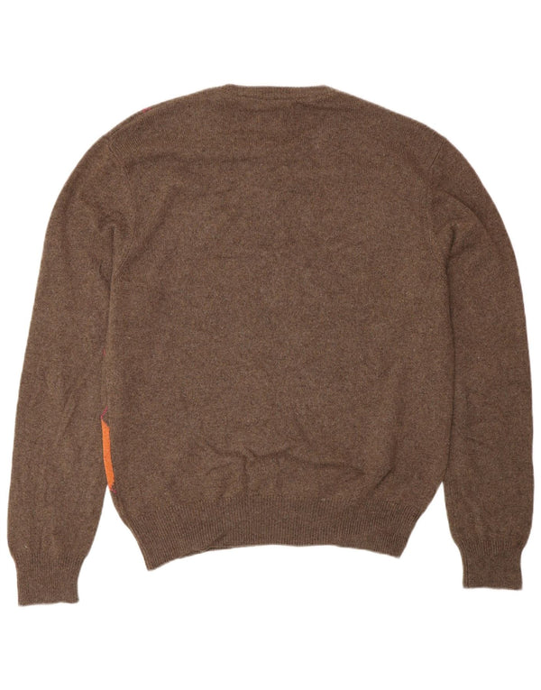 Ανδρικό πουλόβερ με λαιμόκοψη VINTAGE IT 48 Small Brown Argyle/Diamond