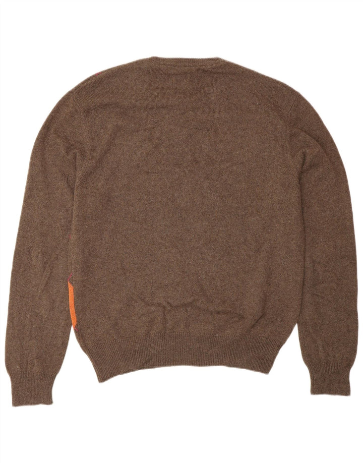 Ανδρικό πουλόβερ με λαιμόκοψη VINTAGE IT 48 Small Brown Argyle/Diamond