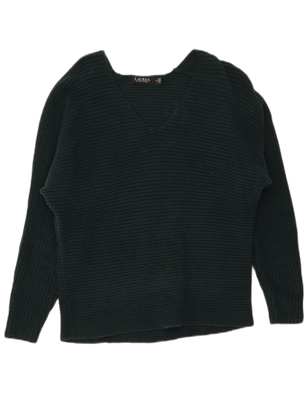 Γυναικείο πουλόβερ Ralph Lauren με V λαιμόκοψη UK 14 Μεσαίο πράσινο βαμβακερό