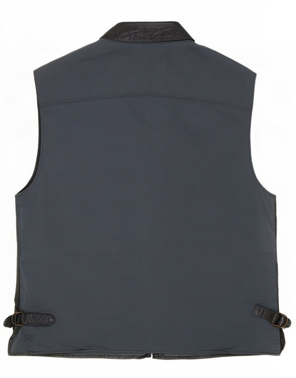 Vintage Mens Leather Utility Gilet UK 38 Medium Black