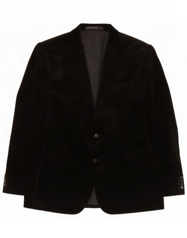 Marks & Spencer Mens 2 Button Velvet Blazer Jacket UK 44 XL Black Cotton