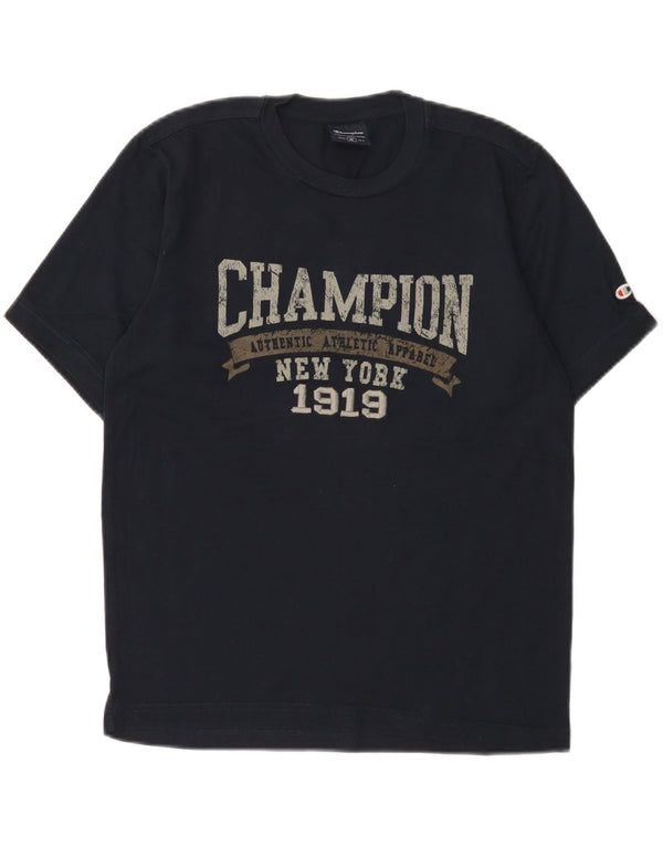 Champion Γυναικείο γραφικό T-Shirt Top UK 14 Medium Navy Blue