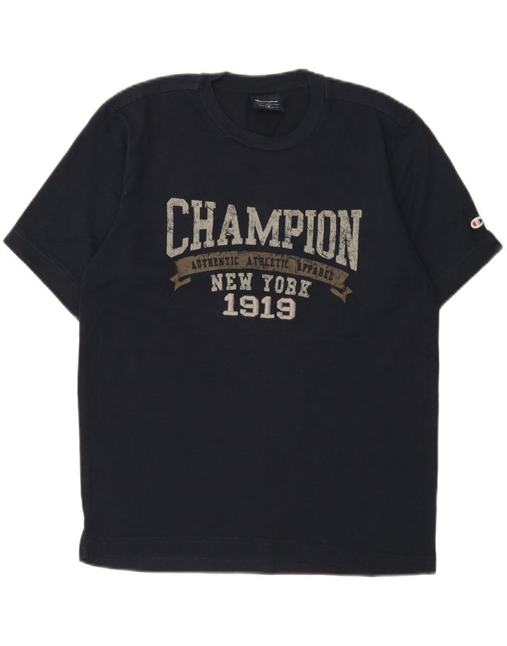 Champion Γυναικείο γραφικό T-Shirt Top UK 14 Medium Navy Blue