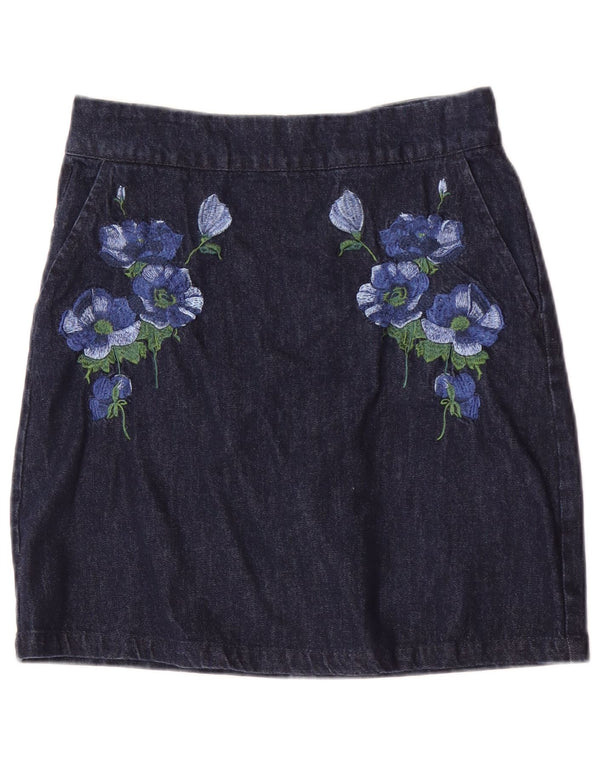 Warehouse Γυναικεία Τζιν Φούστα UK 10 Small W28 Blue Floral Βαμβακερή