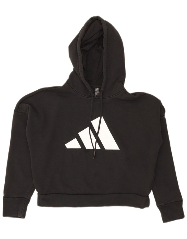 Γυναικείο Adidas Oversized Crop Graphic Hoodie Jumper UK 4/6 XS μαύρο βαμβακερό
