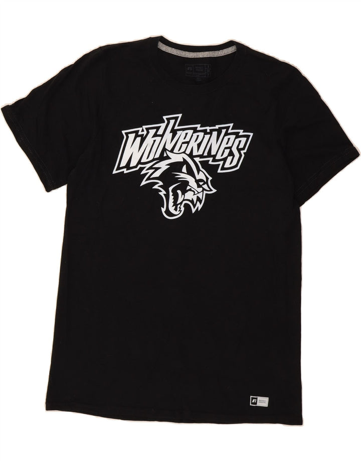 RUSSELL ATHLETIC Mens Wolverines Graphic T-Shirt Top Small Black Vintage Russell Athletic and Second-Hand Russell Athletic from Messina Hembry 