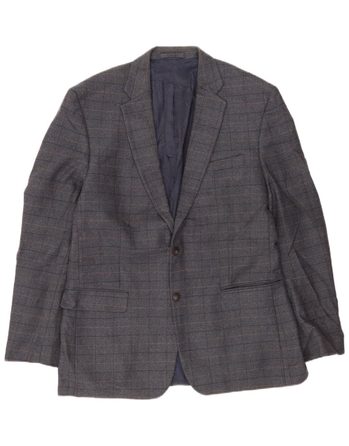 Marks & Spencer Ανδρικό σακάκι σακάκι με 2 κουμπιά UK 42 XL Blue Check Wool