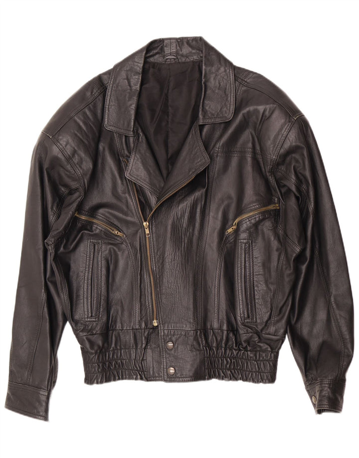 Vintage Ανδρικό Δερμάτινο Μπουφάν IT 46 Small Black Biker