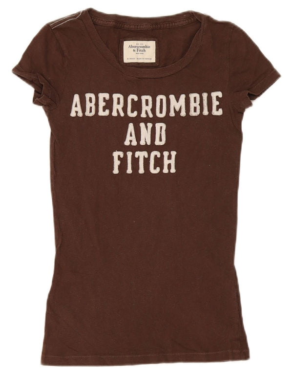 Abercrombie & Fitch Womens Graphic T-Shirt Top UK 4 XS Brown Cotton