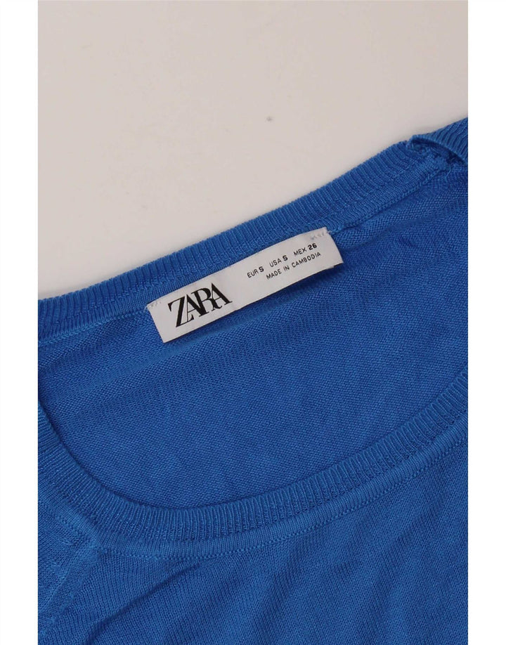 Zara Γυναικείο πουλόβερ με λαιμόκοψη μεγάλου μεγέθους UK 10 Small Blue