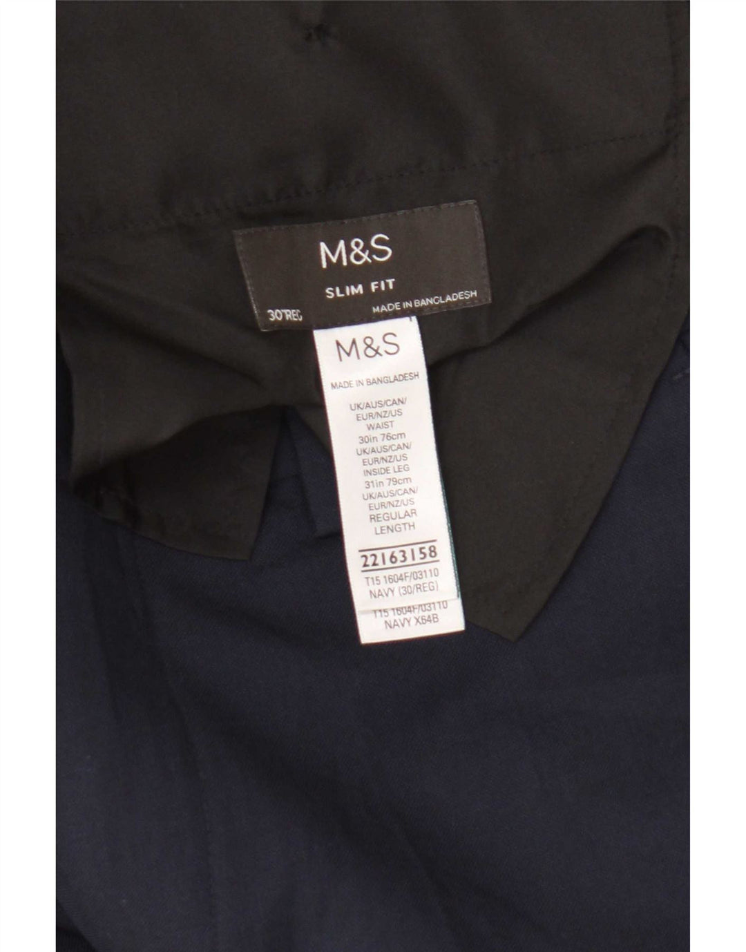 Marks & Spencer Ανδρικά Slim Fit Casual Παντελόνια W30 L31 Navy Blue Polyester