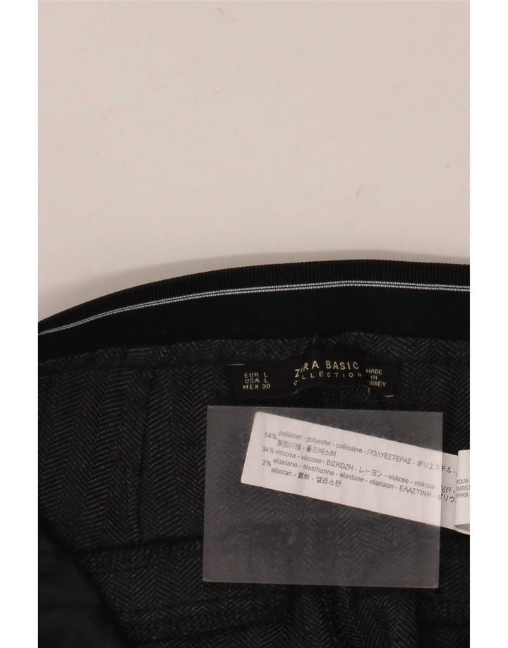 Zara Γυναικείο Slim παντελόνι Chino Μεγάλο W30 L28 Μαύρο Πολυεστέρας Ψαροκόκκαλο