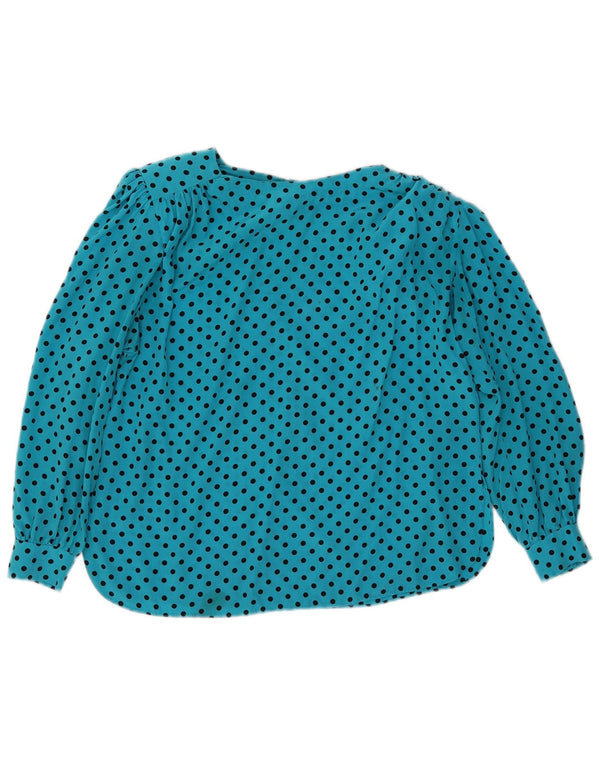 Vintage Womens Long Sleeve Blouse Top UK 16 Large Blue Spotted