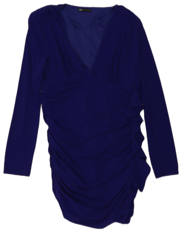 Zara Γυναικείο μακρυμάνικο Bodycon Φόρεμα UK 18 XL Navy Blue Polyester