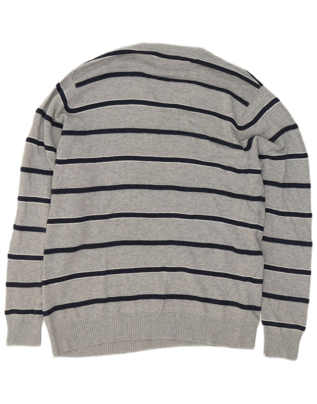 Ανδρικό πουλόβερ Marks & Spencer Blue Harbor με λαιμόκοψη με λαιμόκοψη σε μεσαίο γκρι ριγέ