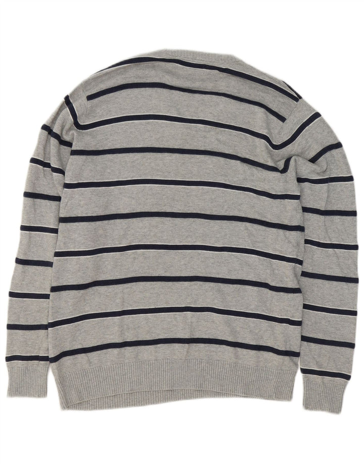 Ανδρικό πουλόβερ Marks & Spencer Blue Harbor με λαιμόκοψη με λαιμόκοψη σε μεσαίο γκρι ριγέ