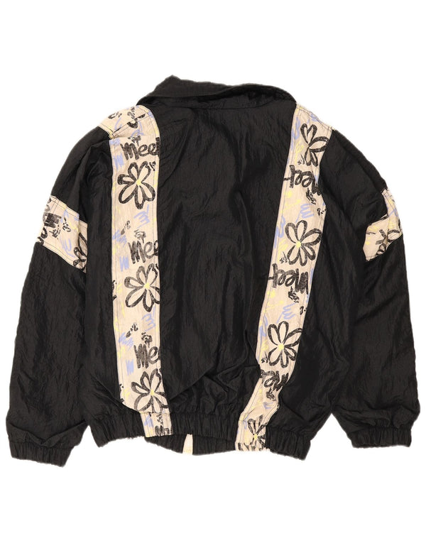 Vintage Ανδρική Loose Fit αθλητική φόρμα Top Jacket Medium Black Floral Nylon Retro