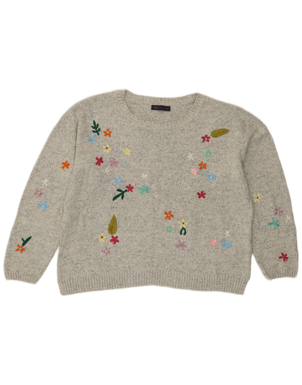Marks & Spencer Womens Boat Neck Jumper Sweater UK 22 3XL Grey Floral