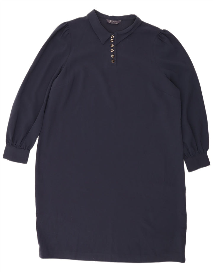 Marks & Spencer Γυναικείο μακρυμάνικο φόρεμα Shift UK 18 XL Navy Blue Polyester