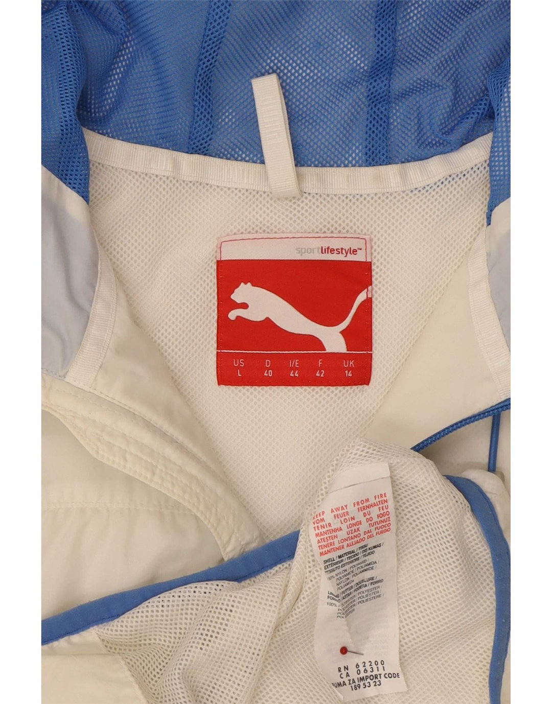Puma Γυναικείο μπουφάν βροχής με κουκούλα UK 14 μεγάλο λευκό νάιλον