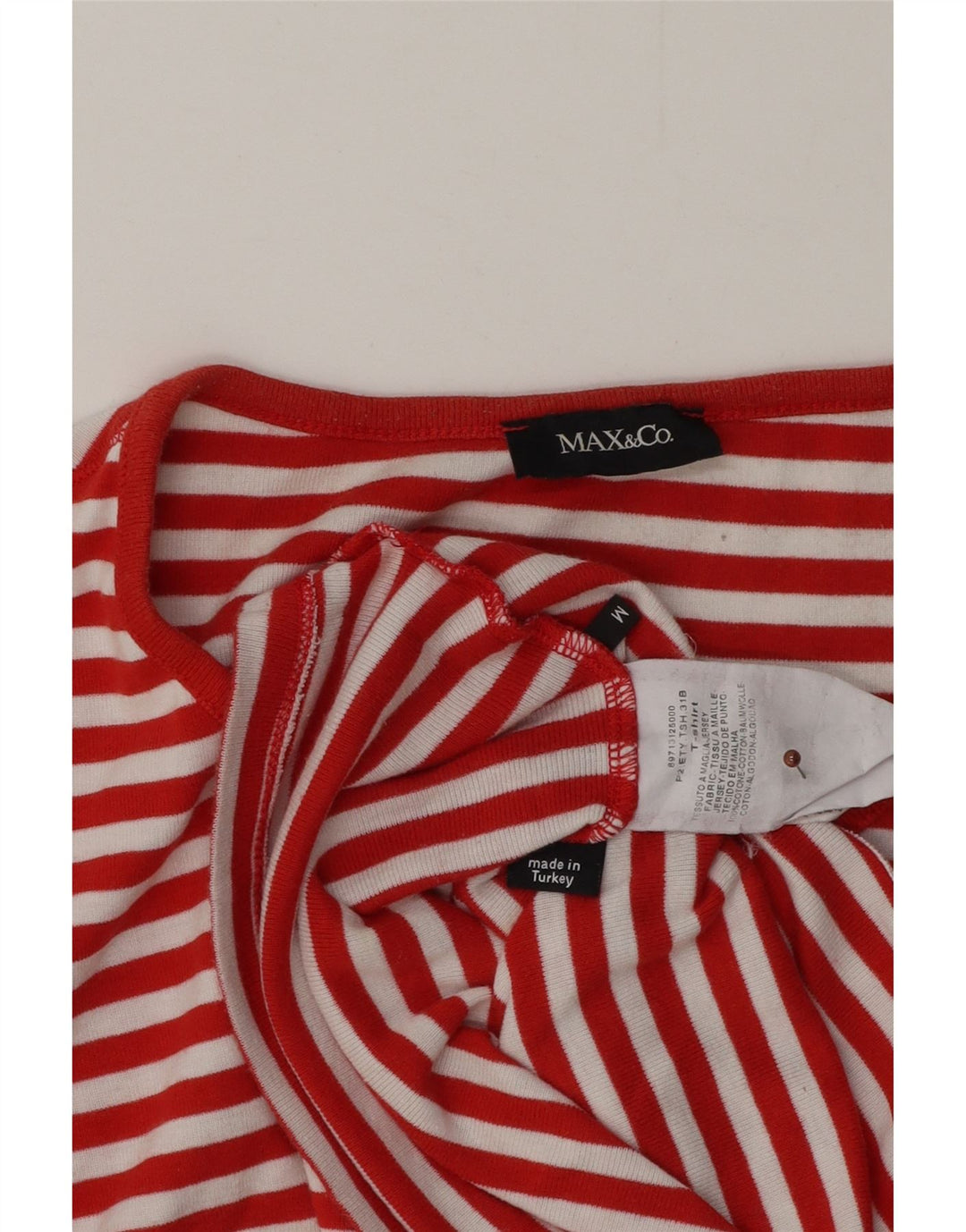 Max & Co. Γυναικείο T-Shirt Top UK 12 μεσαίο κόκκινο ριγέ βαμβακερό