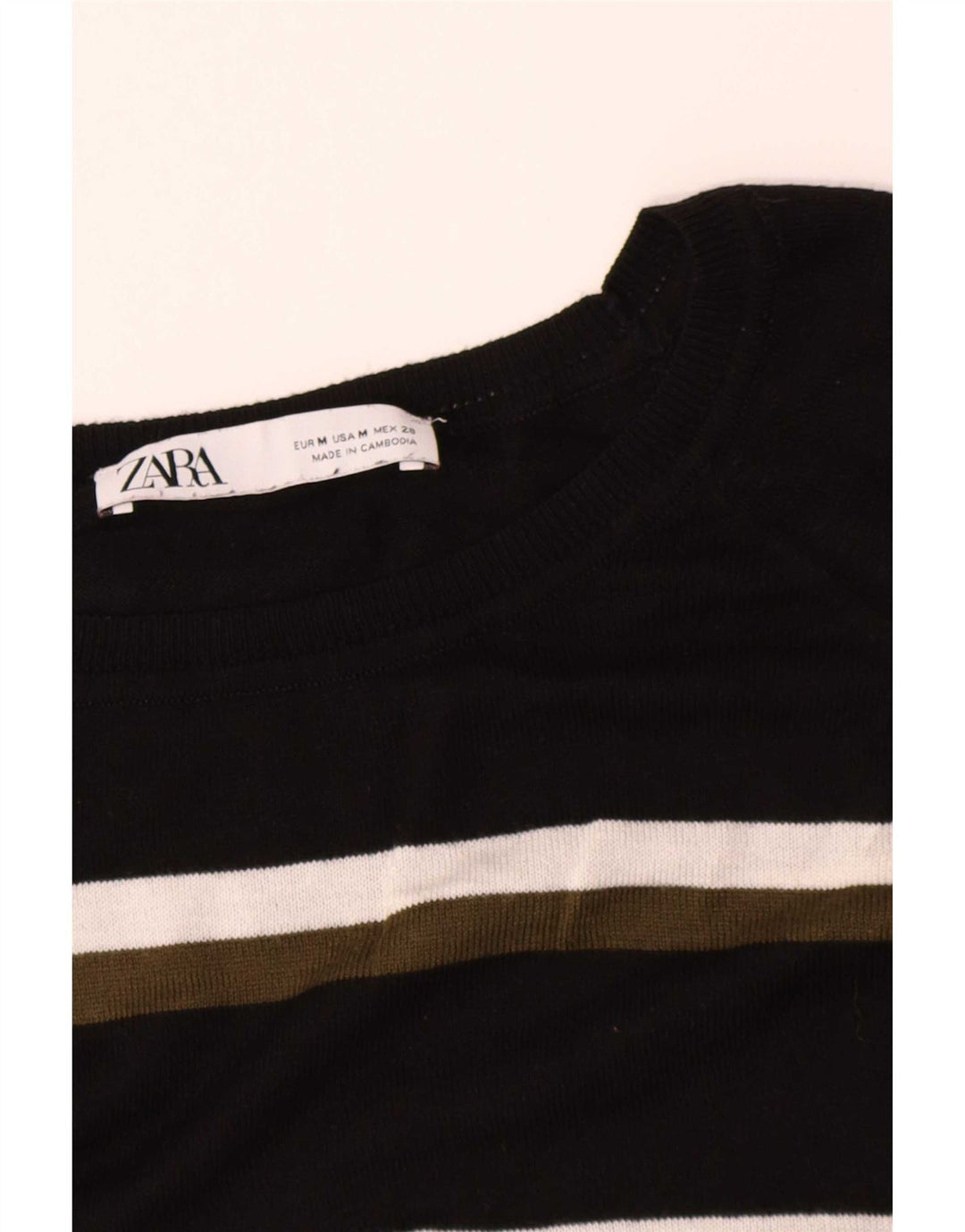 Zara Γυναικείο πουλόβερ με λαιμόκαυμα UK 14 Medium Μαύρο ριγέ