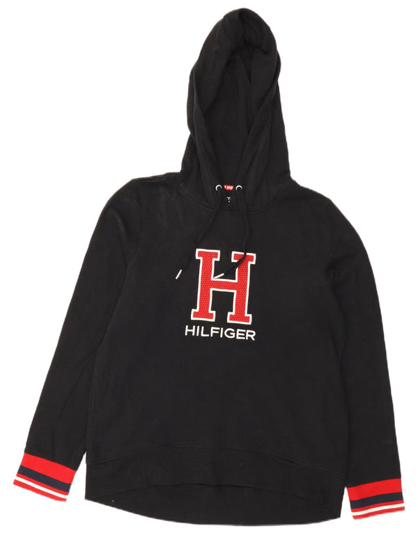 Tommy Hilfiger Γυναικείο Γραφικό Hoodie Jumper UK 14 Medium Black Colourblock