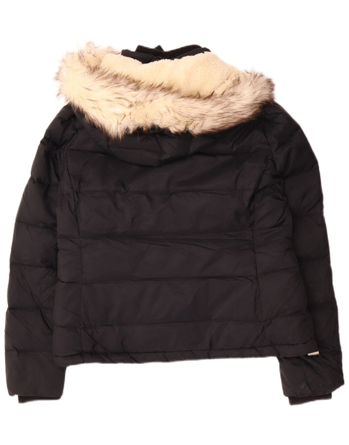 JACK WILLS Γυναικείο μπουφάν με κουκούλα UK 14 μεγάλο μαύρο νάιλον