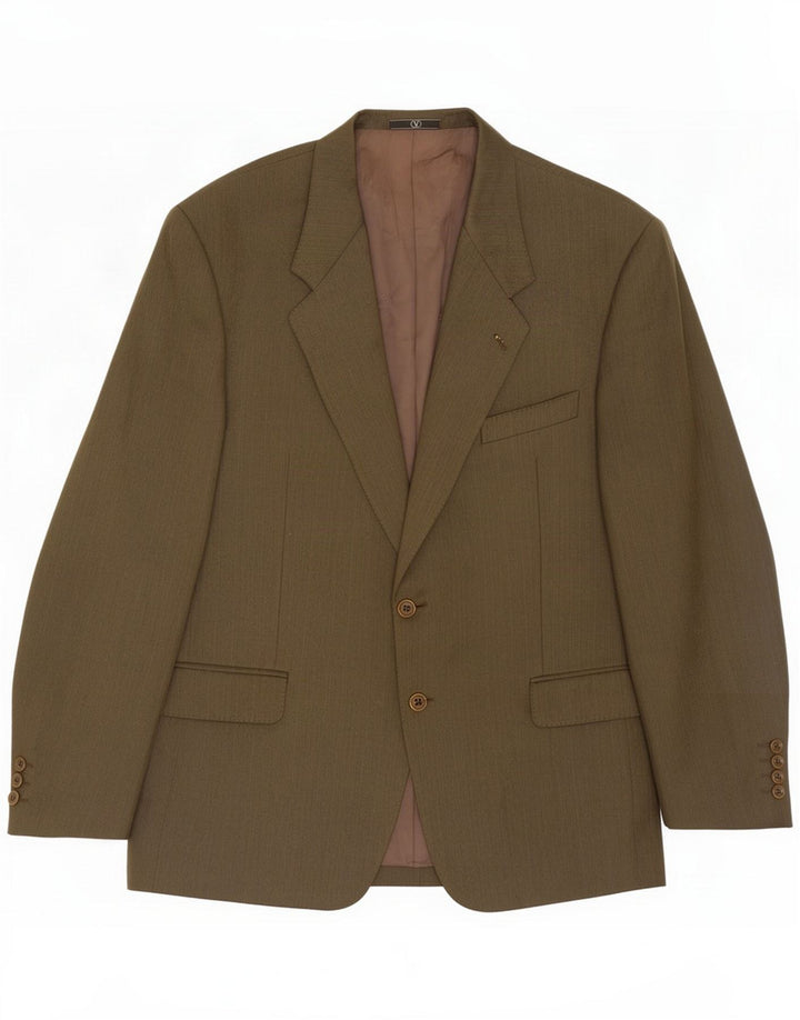 Valentino Mens 2 Button Blazer Jacket IT 54 2XL Khaki Hiringbone