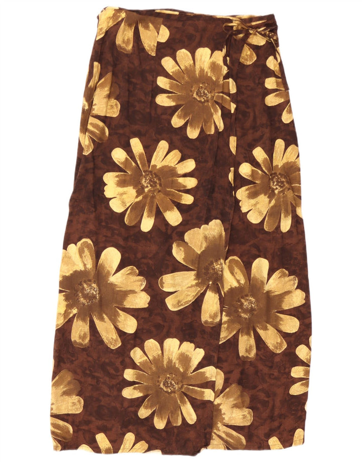 Vintage γυναικεία φούστα Maxi Wrap Medium W30 Καφέ φλοράλ βισκόζη