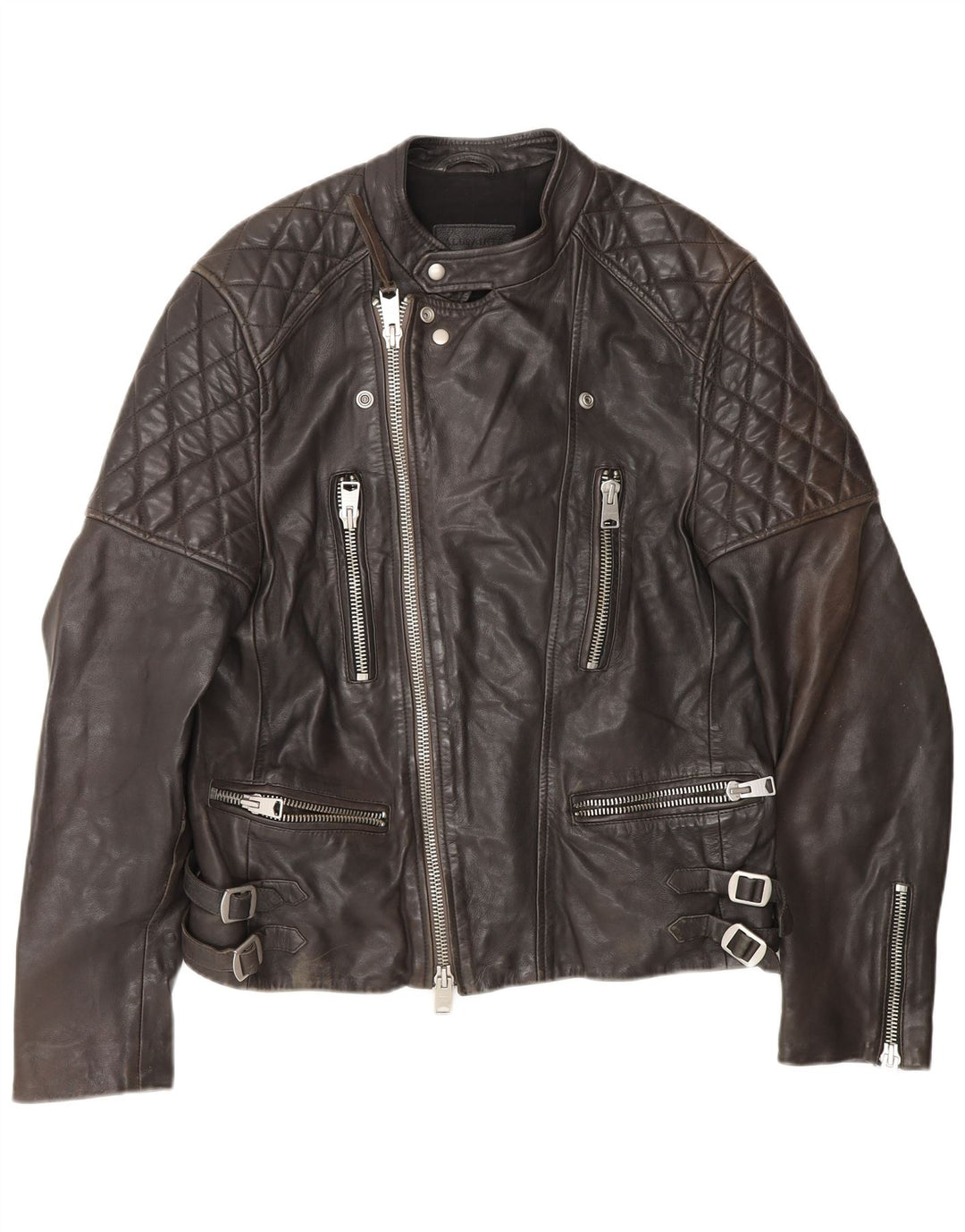 All Saints Mens Δερμάτινο Biker Jacket UK 40 Large Black Leather