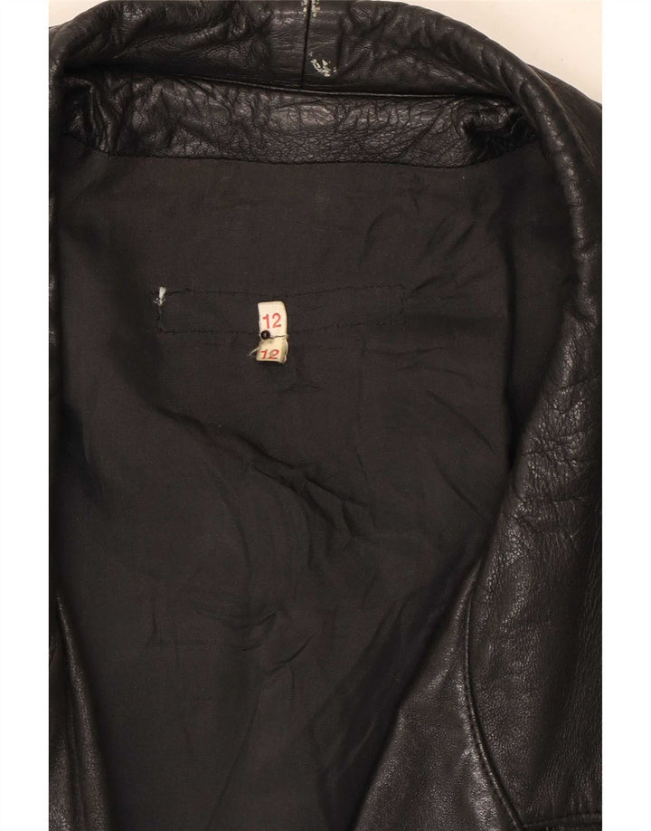 Vintage Γυναικείο Oversized Δερμάτινο Παλτό UK 12 Medium Black