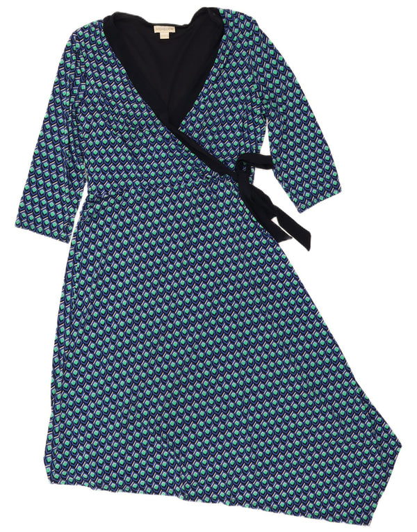 Monsoon γυναικείο μανίκι 3/4 ασύμμετρο φόρεμα UK 16 μεγάλο μπλε γεωμετρικό