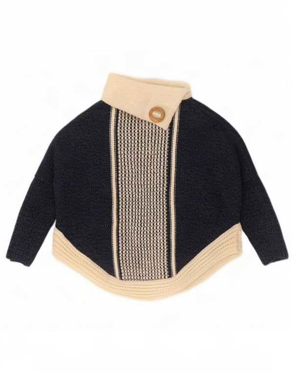 Vintage γυναικείο πουλόβερ με ρολό λαιμόκοψη UK 14 Medium Navy Blue Colourblock