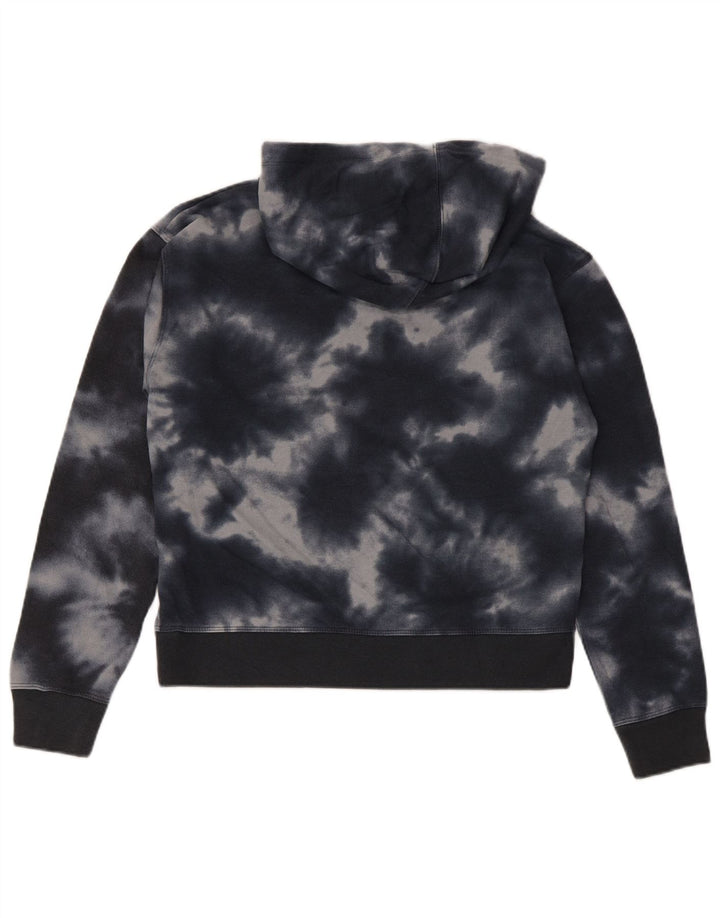 Champion Womens Crop Hoodie Jumper UK 14 Medium Black Tie Dye Cotton