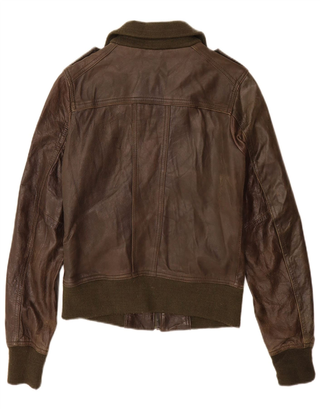 XDYE Γυναικείο Military Leather Jacket UK 8 Small Khaki Leather