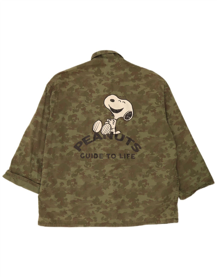 Zara Mens Peanuts Graphic Utility Jacket UK 38 Medium Khaki Camouflage