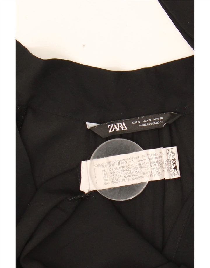 Zara Γυναικεία μακρυμάνικη μπλούζα με γραβάτα μπλούζα UK 10 Small Black Polyester