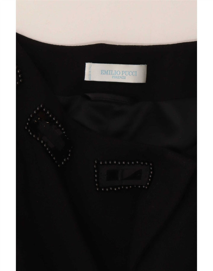 Emilio Pucci Γυναικείο μακρόστενο σακάκι UK 14 μεσαίο μαύρο παρθένο μαλλί