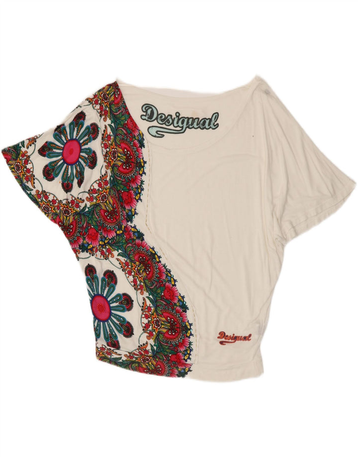 Desigual Γυναικεία Oversized γραφική μπλούζα Top UK 10 Small White Floral