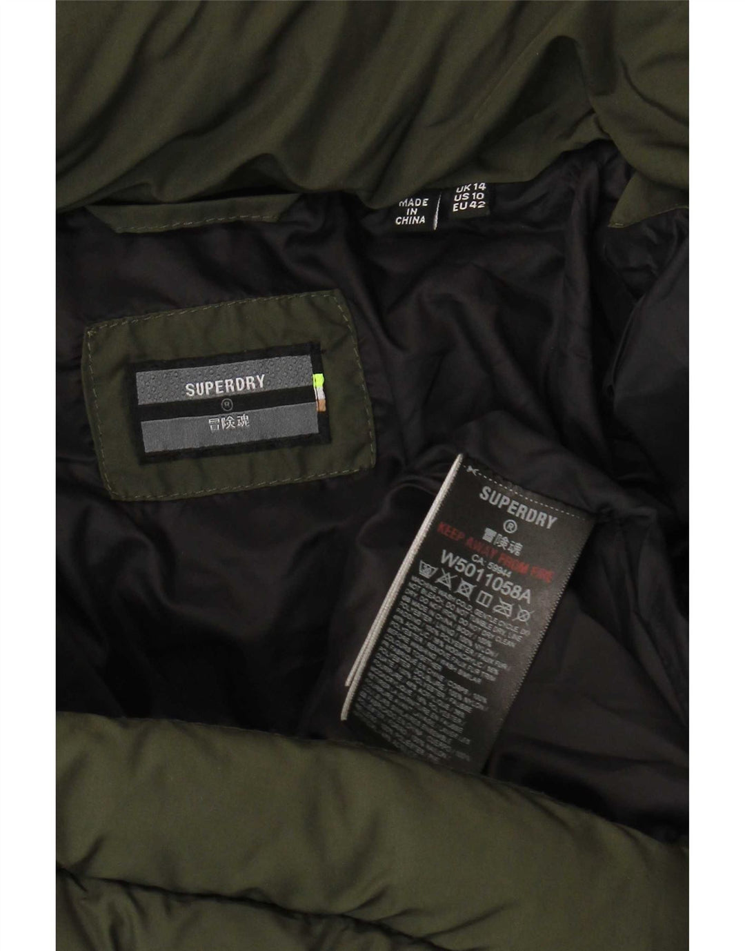 Superdry Γυναικείο παλτό με κουκούλα UK 14 Large Khaki Polyester