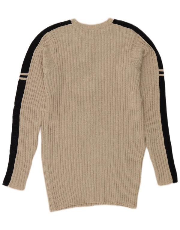 Nautica Mens Crew Neck Jumper Sweater Large Beige Colourblock Cotton